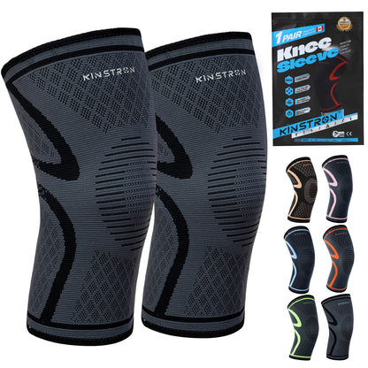 Kinstron 2 Pack Compression Knee Brace for Men & Women – Breathable Non-Slip Knee Support Sleeve for Running, Hiking, Workout, Weightlifting, Sports, Arthritis, Knee Pain Relief & Recovery – Premium Latex-Free for Sensitive Skin