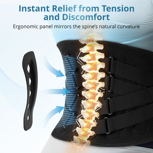 Kinstron Lumbar Support Back Brace with Adjustable Compression Straps – Breathable Mesh, Memory-Aluminum Stays & Removable Pad – Ergonomic Lower Back Support Belt for Work, Fitness & Daily Pain Relief