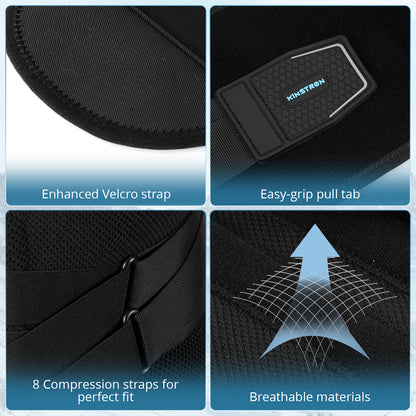 Kinstron Lumbar Support Back Brace with Adjustable Compression Straps – Breathable Mesh, Memory-Aluminum Stays & Removable Pad – Ergonomic Lower Back Support Belt for Work, Fitness & Daily Pain Relief