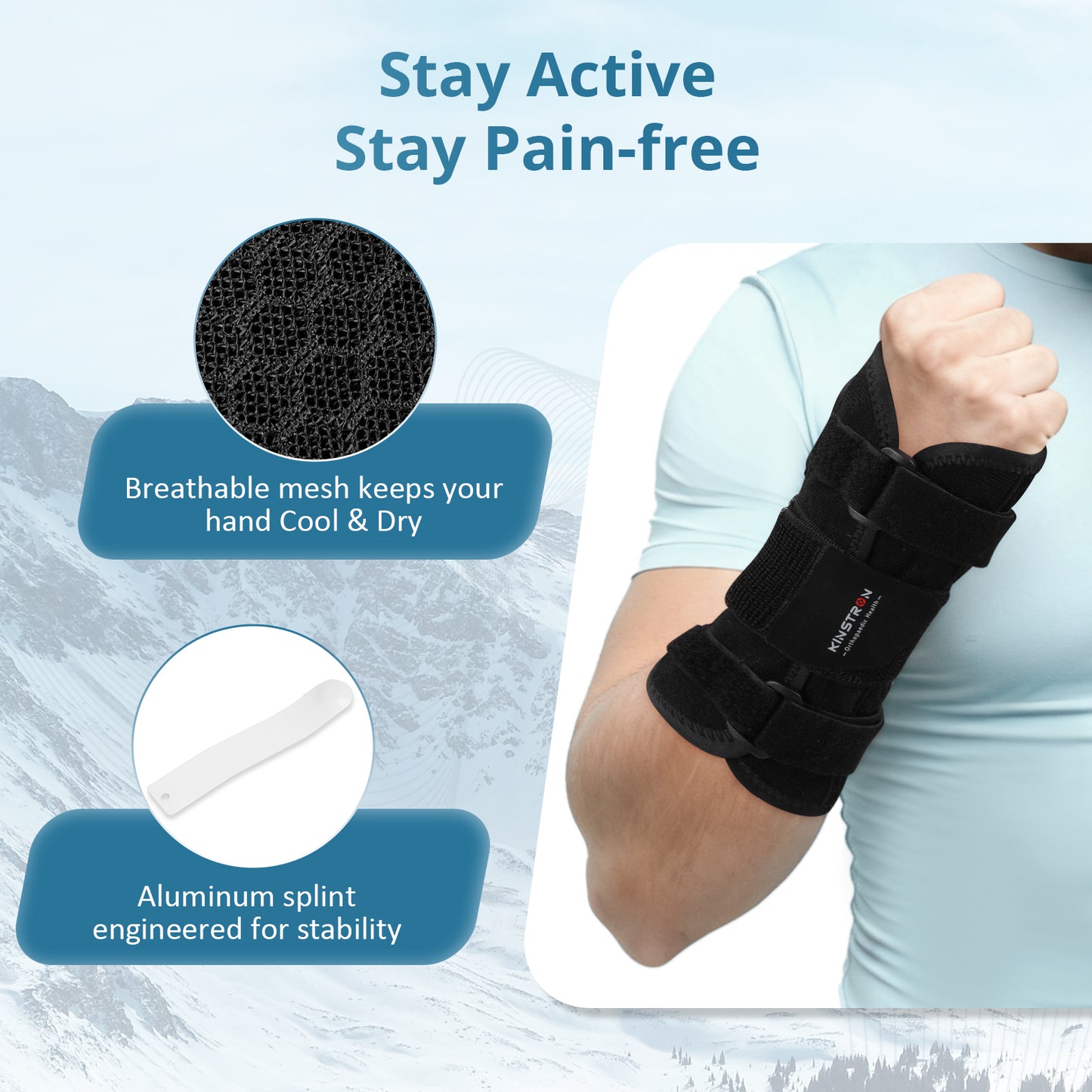 Kinstron Carpal Tunnel Wrist Brace for Night & Day Support with Metal Splint–Adjustable Extended Lightweight Hand and Wrist support for Sprains, Tendonitis, Arthritis & Injury Support Pain Relief for Men Women