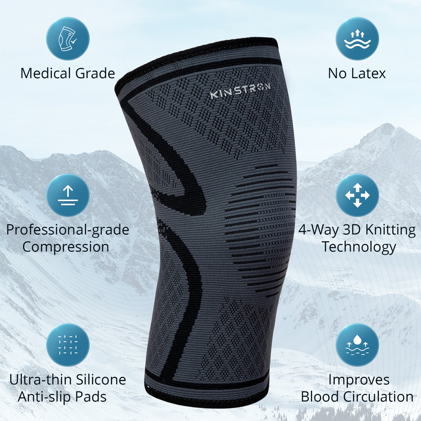 Kinstron 2 Pack Compression Knee Brace for Men & Women – Breathable Non-Slip Knee Support Sleeve for Running, Hiking, Workout, Weightlifting, Sports, Arthritis, Knee Pain Relief & Recovery – Premium Latex-Free for Sensitive Skin