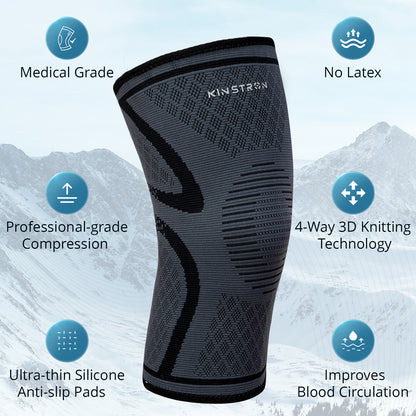 Kinstron 2 Pack Compression Knee Brace for Men & Women – Breathable Non-Slip Knee Support Sleeve for Running, Hiking, Workout, Weightlifting, Sports, Arthritis, Knee Pain Relief & Recovery – Premium Latex-Free for Sensitive Skin