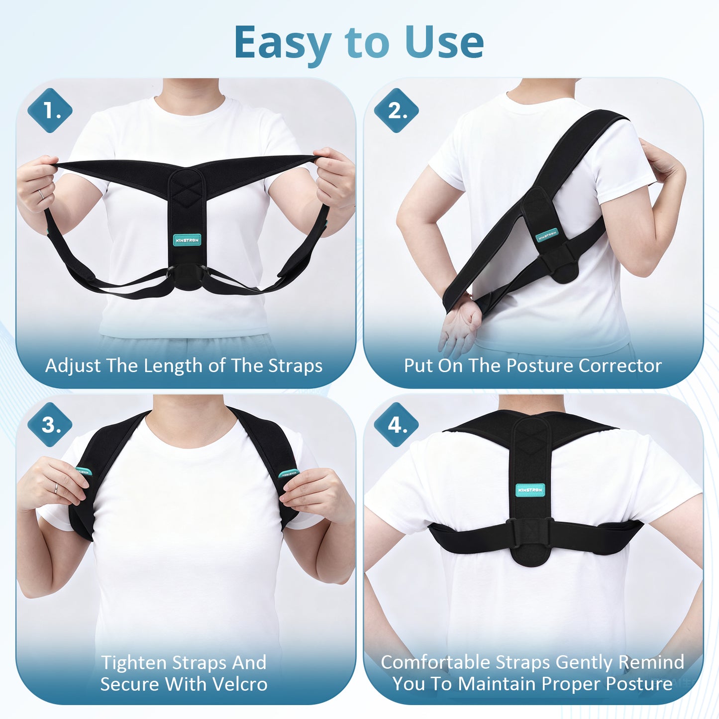 Kinstron Posture Corrector for Men and Women, Comfortable Upper and Back Brace, Adjustable Back Support for Back, Shoulder and Neck