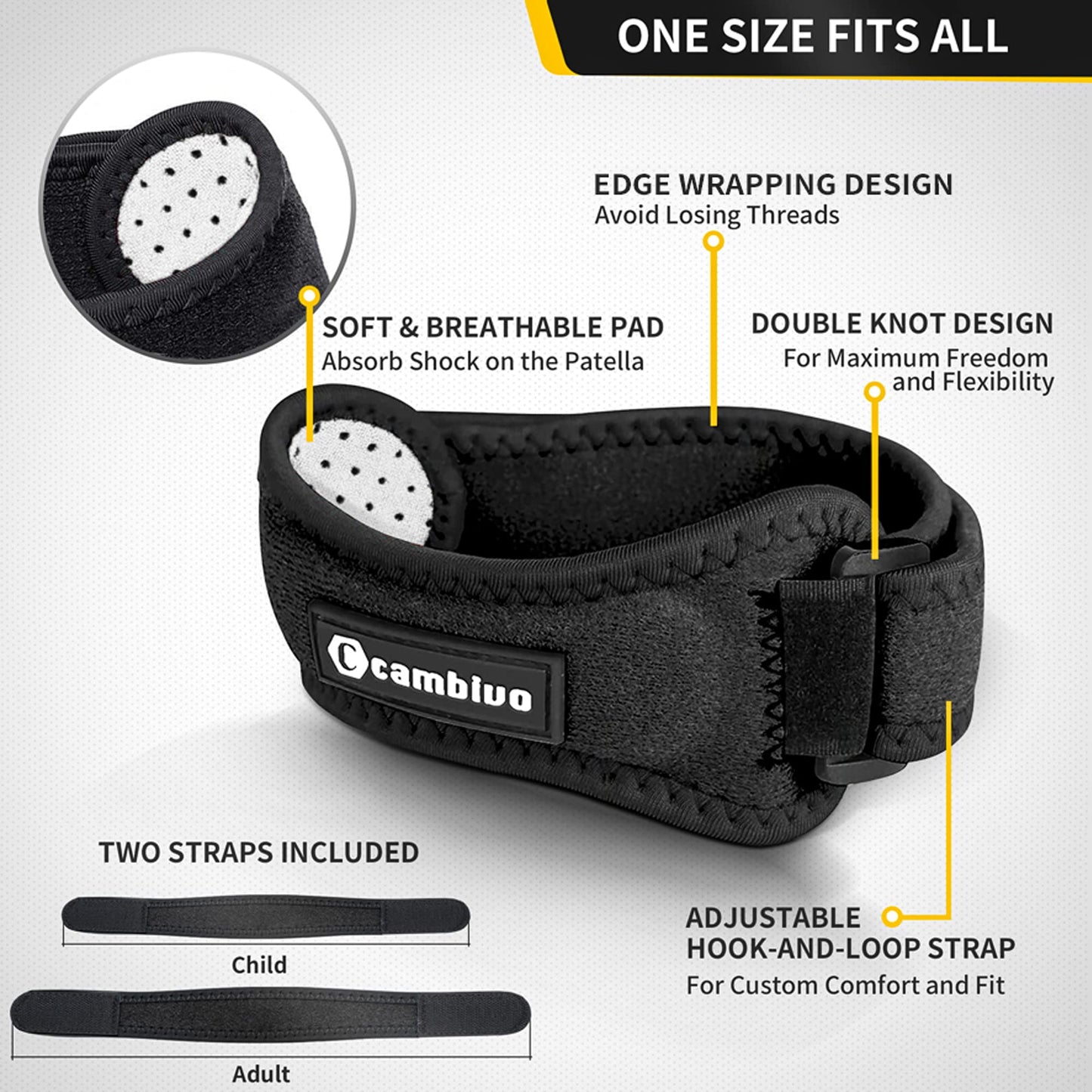Kinstron Patella Tendon Knee Strap 2 Pack, Knee Pain Relief Support Brace Hiking, Soccer, Basketball, Running, Jumpers Knee, Tennis, Tendonitis, Volleyball & Squats
