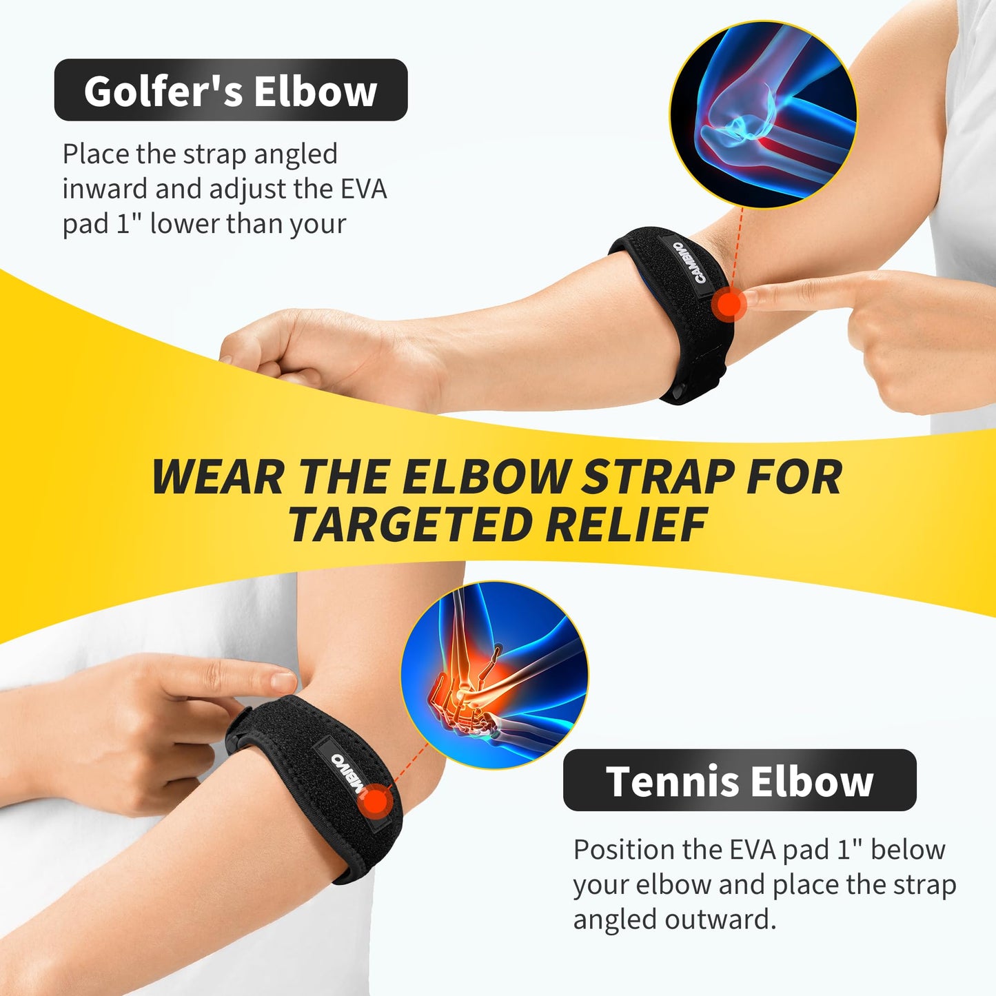 Kinstron Tennis Elbow Brace for Men & Women, Tennis & Golfer's Elbow, Adjustable Elbow Strap with Compression Pad