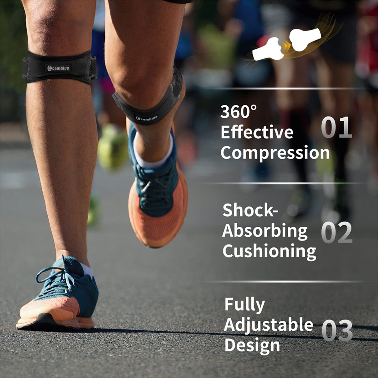 Kinstron Patella Tendon Knee Strap 2 Pack, Knee Pain Relief Support Brace Hiking, Soccer, Basketball, Running, Jumpers Knee, Tennis, Tendonitis, Volleyball & Squats