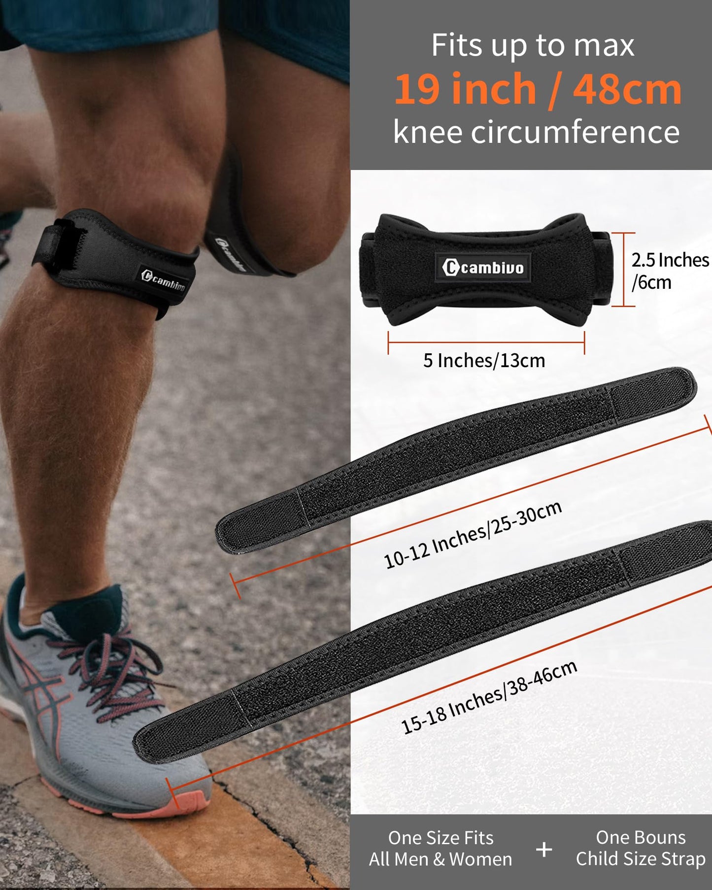 Kinstron Patella Tendon Knee Strap 2 Pack, Knee Pain Relief Support Brace Hiking, Soccer, Basketball, Running, Jumpers Knee, Tennis, Tendonitis, Volleyball & Squats